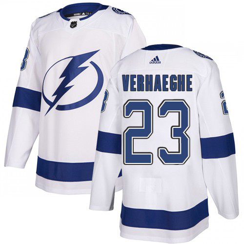 Adidas Tampa Bay Lightning Men #23 Carter Verhaeghe White Road Authentic Stitched NHL Jersey->tampa bay lightning->NHL Jersey